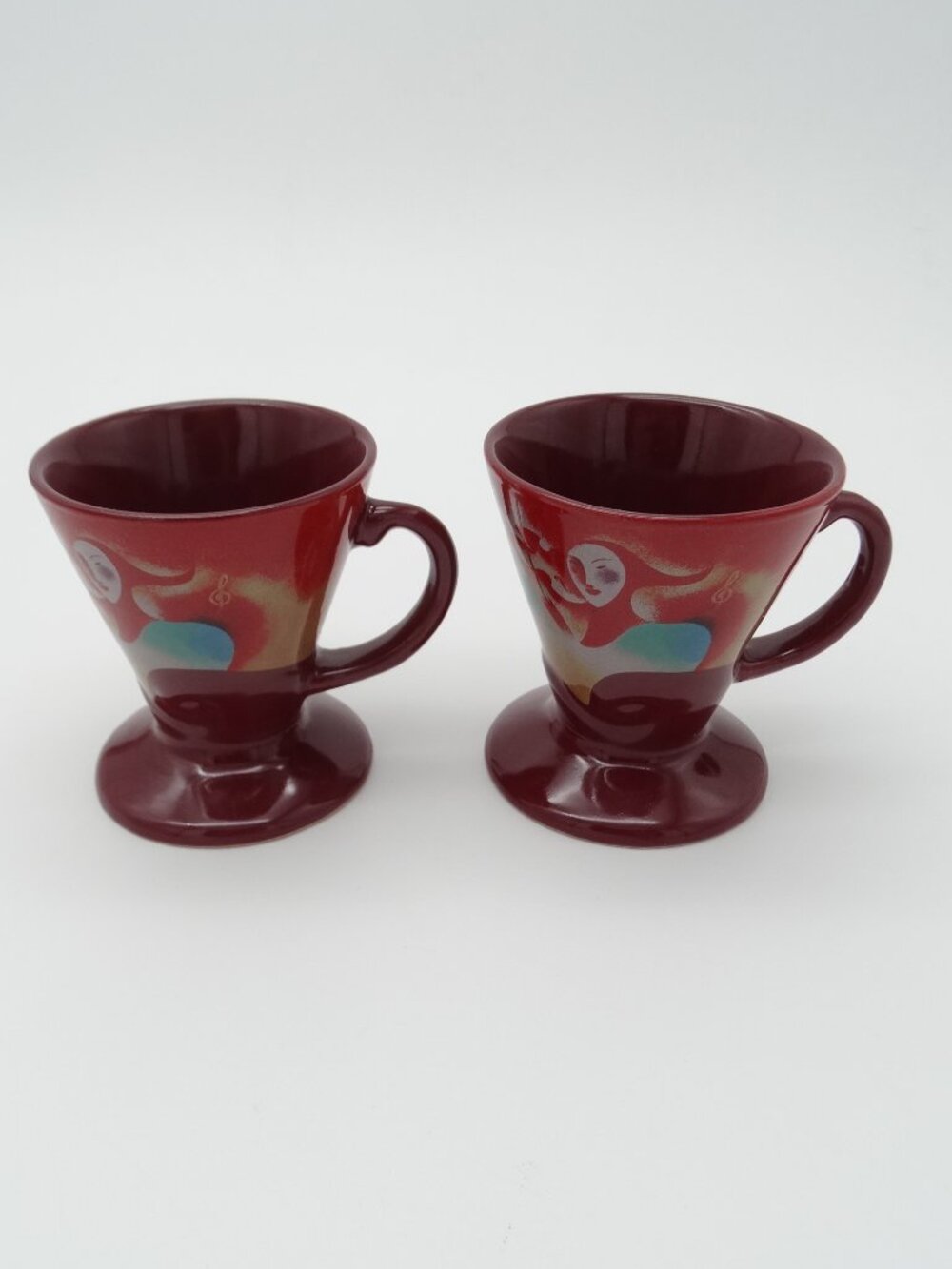 2 Vintage Espresso Demitasse Cups Sign Linda Frichtel 1999 Musicians Scene